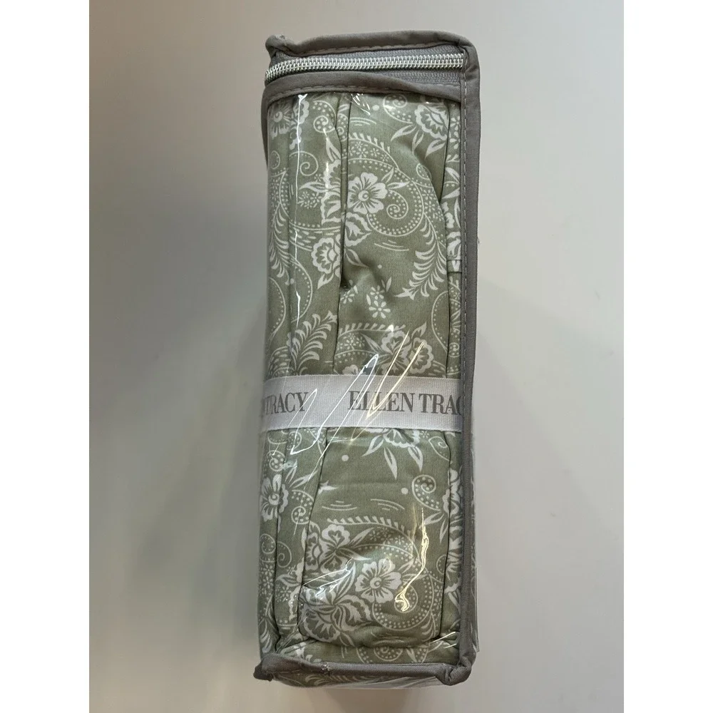 Ellen Tracy 100% Cotton Sateen 4PC KING Sheet Set Green White Floral Paisley
